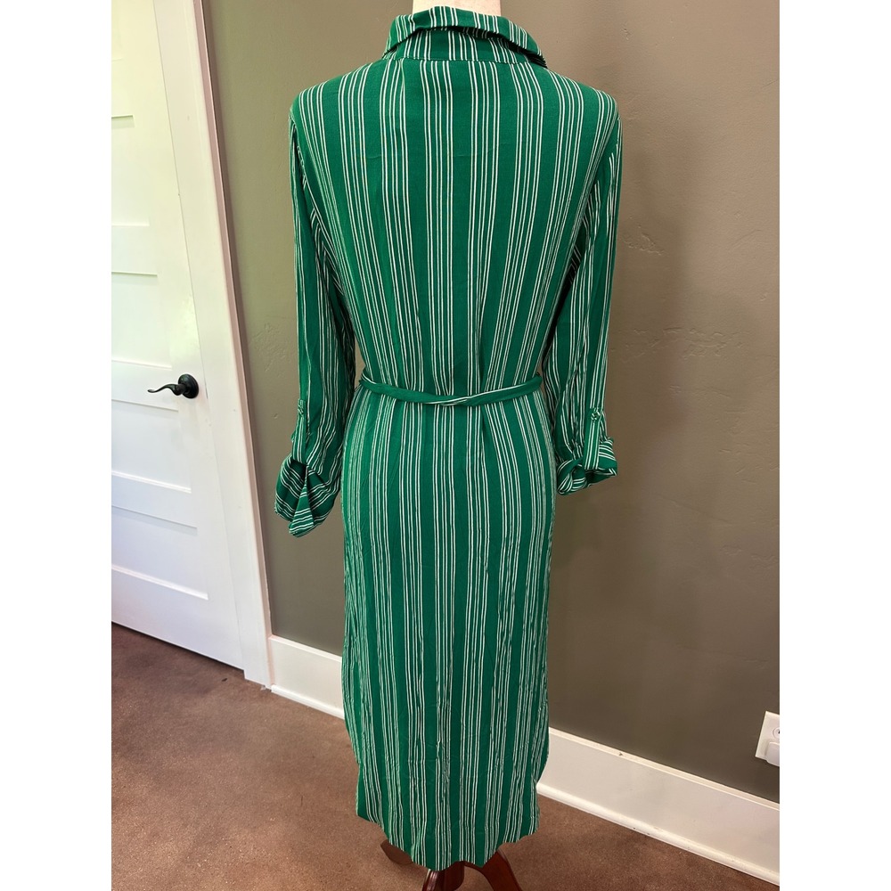NWT Anthropologie Maeve Martina Belted Shirt Dress Sz 10 Green Striped Coastal - Picture 5 of 16